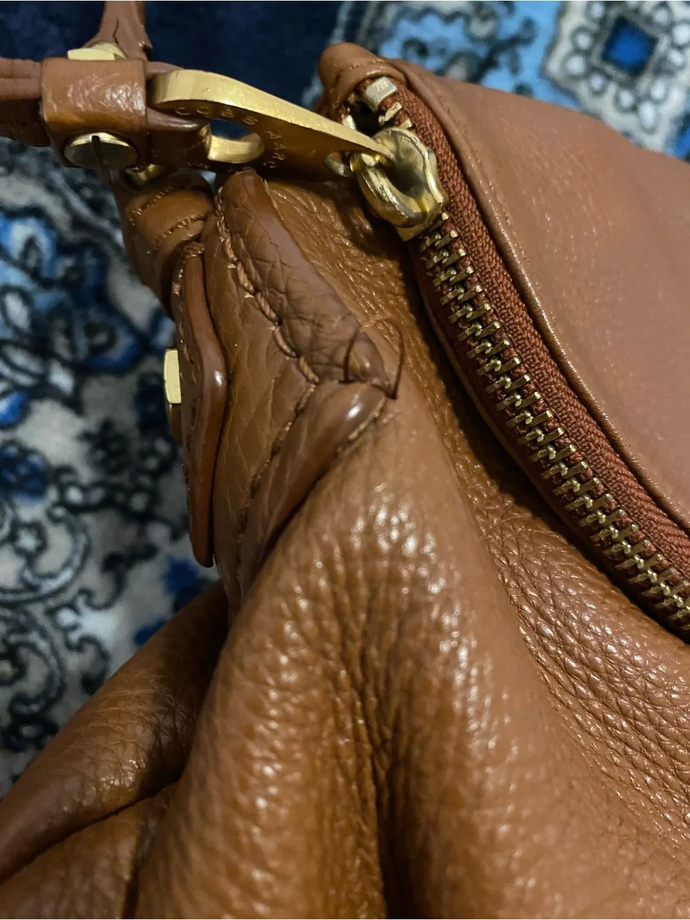 Marc by Marc Jacobs Tan Pebbled Leather Crossbody with Gold Plaque